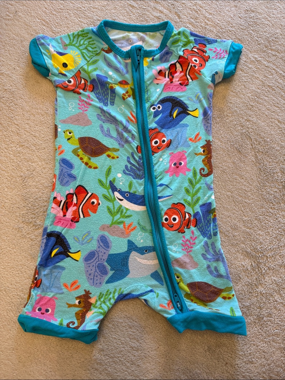 Little Sleepies Aqua Short Sleeve One-Piece with Ocean Friends